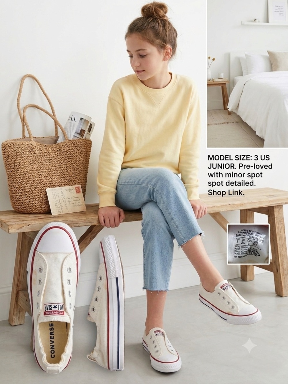 Converse All Star Shoreline Slip-On Sneakers - White - Size 3 US Junior